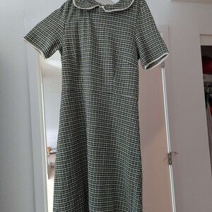 *LIKE NEW* Modcloth Houndstooth Dress Peterpan Collar Dark Academia